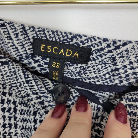 38 Escada Work Pants Blue White Patterned - Picture 3 of 8